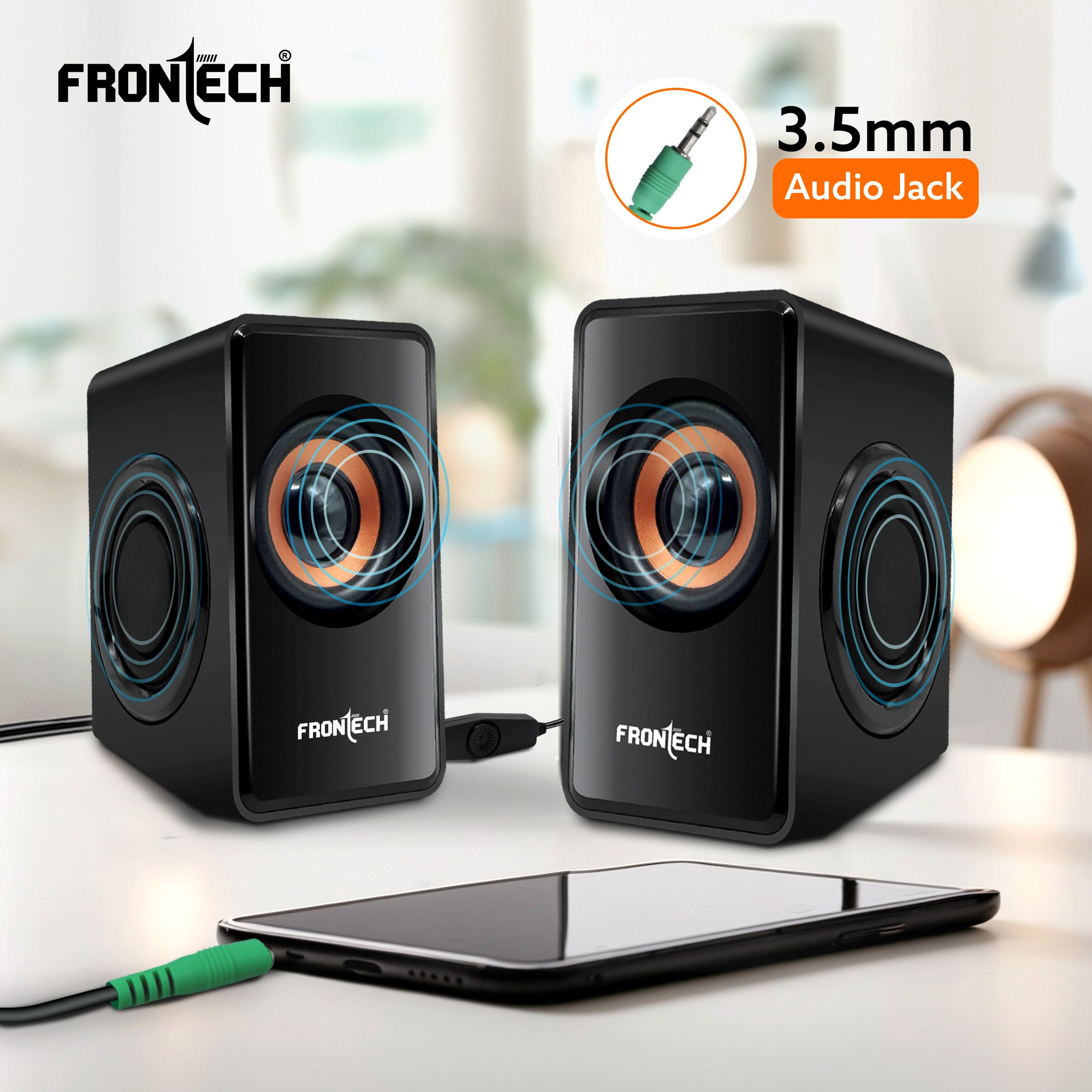 Frontech 2.0 USB PC Speakers | 2x2.5W Drivers (5cm) | 3.5mm Jack | For Laptop, PC, TV & Mobile (SPK-0001) Frontech 2.0 USB PC Speakers | 2x2.5W Drivers (5cm) | 3.5mm Jack | For Laptop, PC, TV & Mobile (SPK-0001)